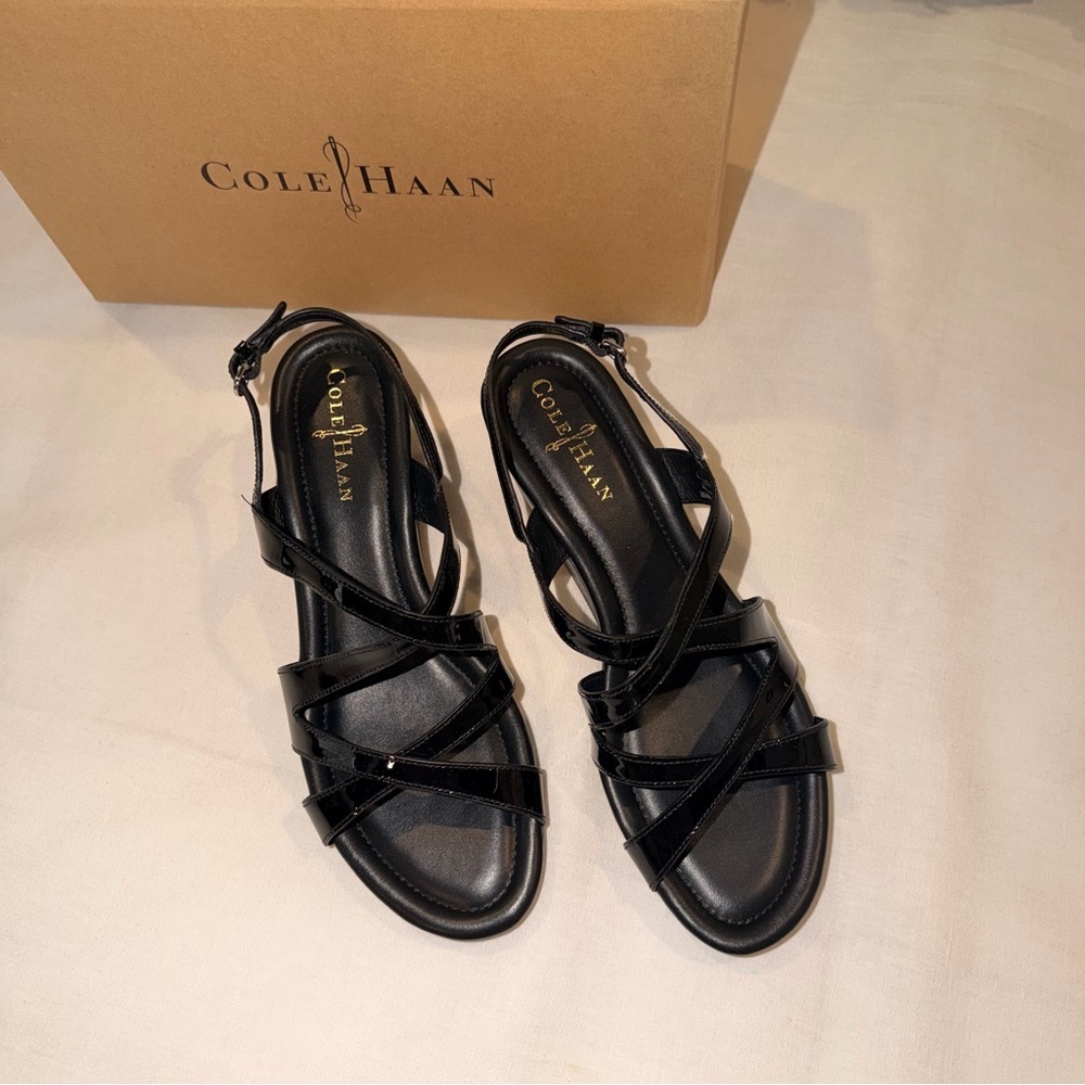Cole Haan Black Leather Strappy Wedge Sandals Women’s 7.5 - Picture 2 of 6
